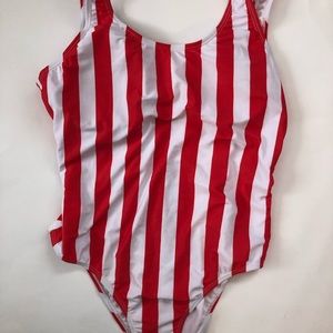 White /Red Stripes OnePic swim suit SIZE LARGE